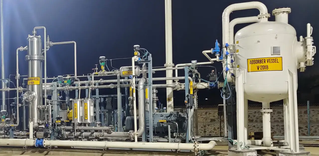 A vapour recovery unit commissioned by MCIL at BPCL Rewari, lit at night
